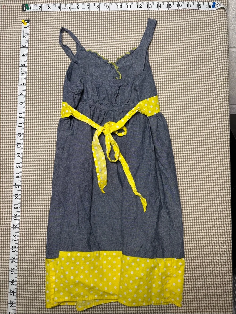 Basic Editions Chambray & Yellow Polka Dot Sundress Girls Size L (10/12)